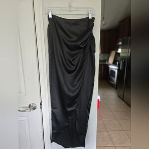 Flounce London NWT Black Rouched Side Slit Long Skirt Size Medium
